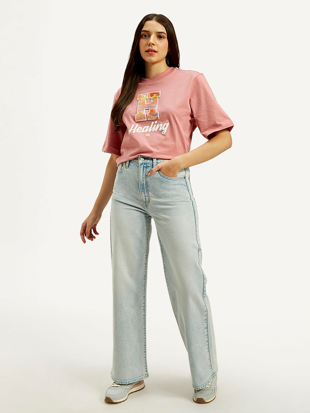 Women's Light Blue Ribcage Bell Bottom Wide Leg Fit High Rise Jeans