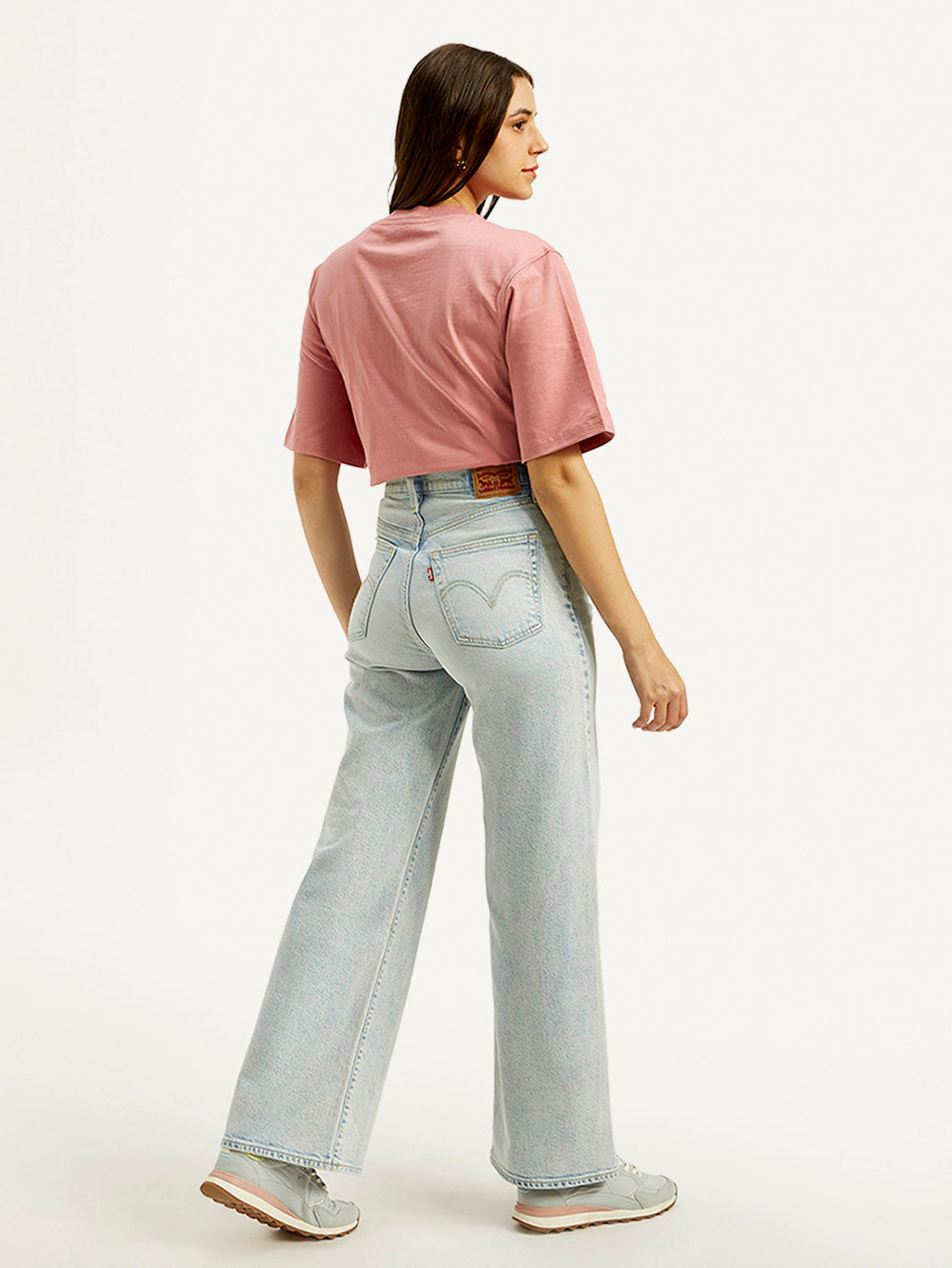 Women's Light Blue Ribcage Bell Bottom Wide Leg Fit High Rise Jeans