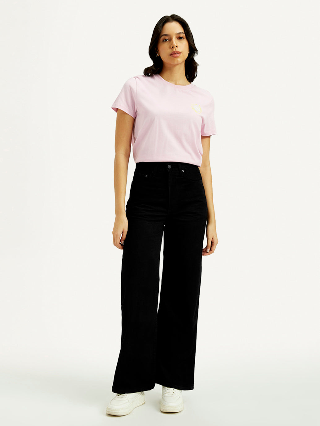 Women's Black Ribcage Wide Leg Fit High Rise Jeans
