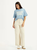 Women's Cream Ribcage Wide Leg Fit High Rise Jeans