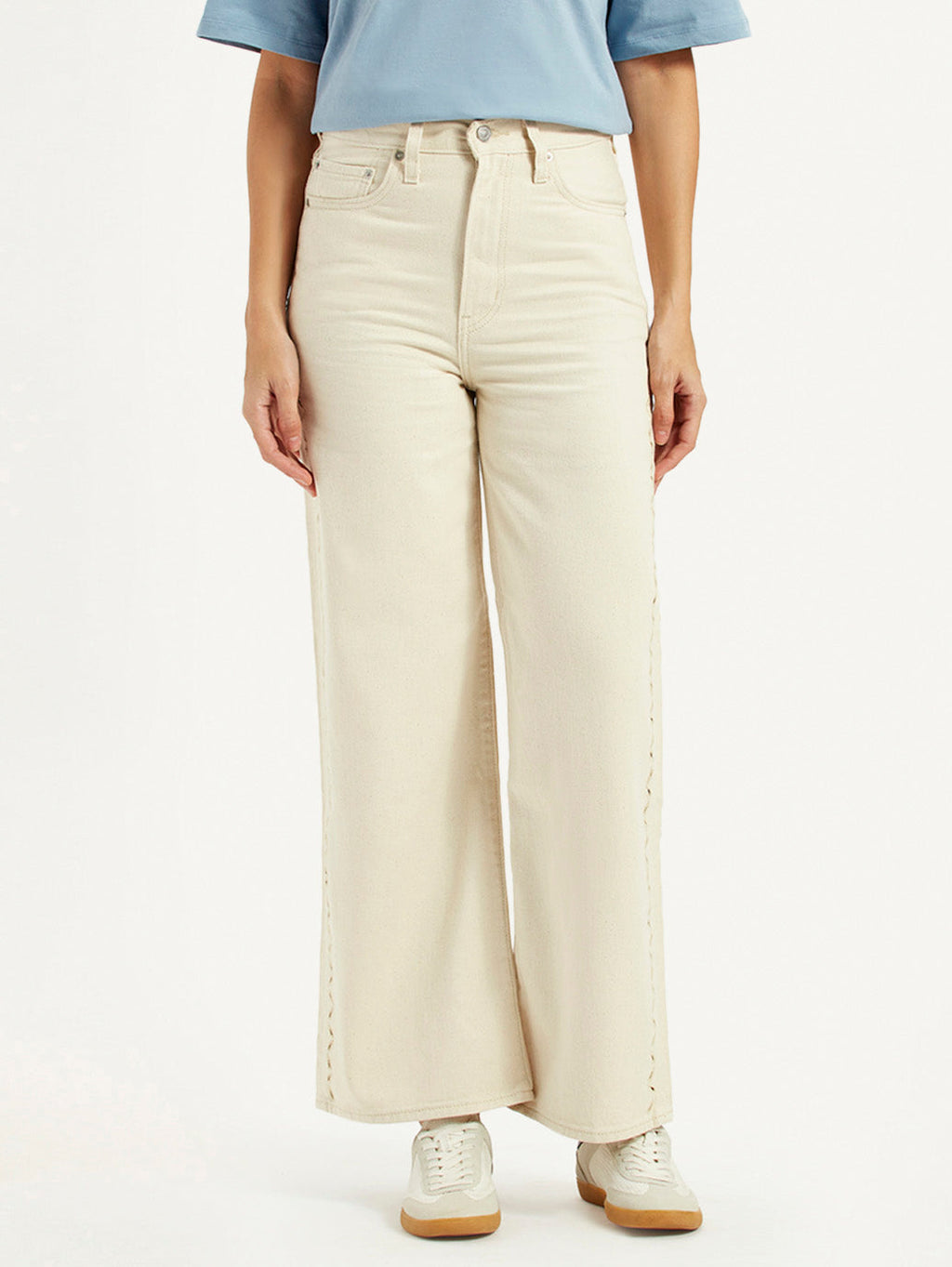 Women's Cream Ribcage Wide Leg Fit High Rise Jeans
