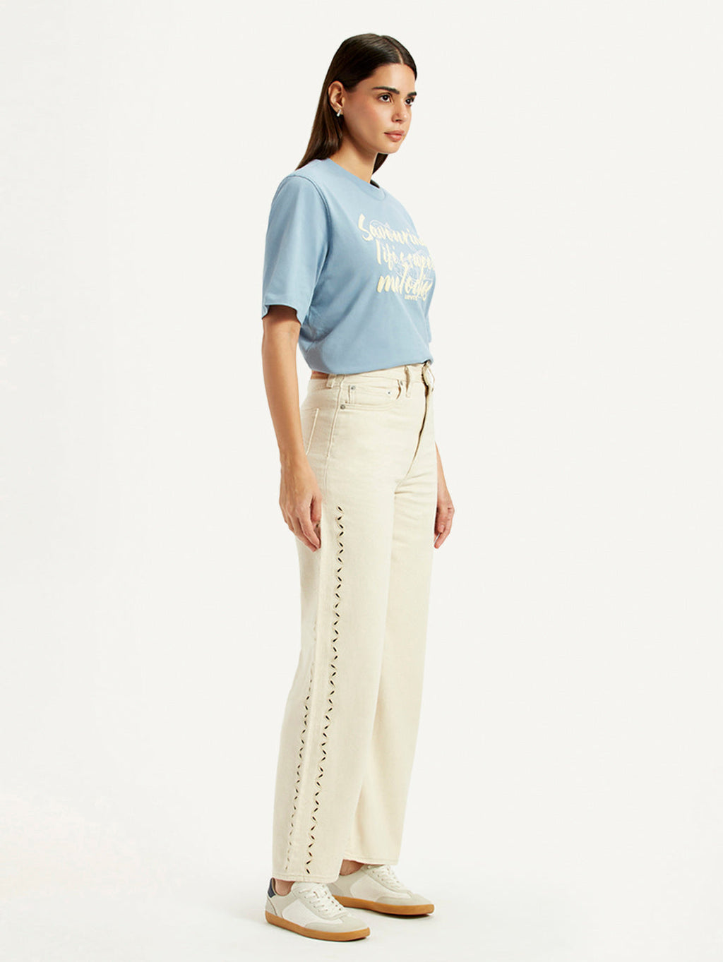 Women's Cream Ribcage Wide Leg Fit High Rise Jeans