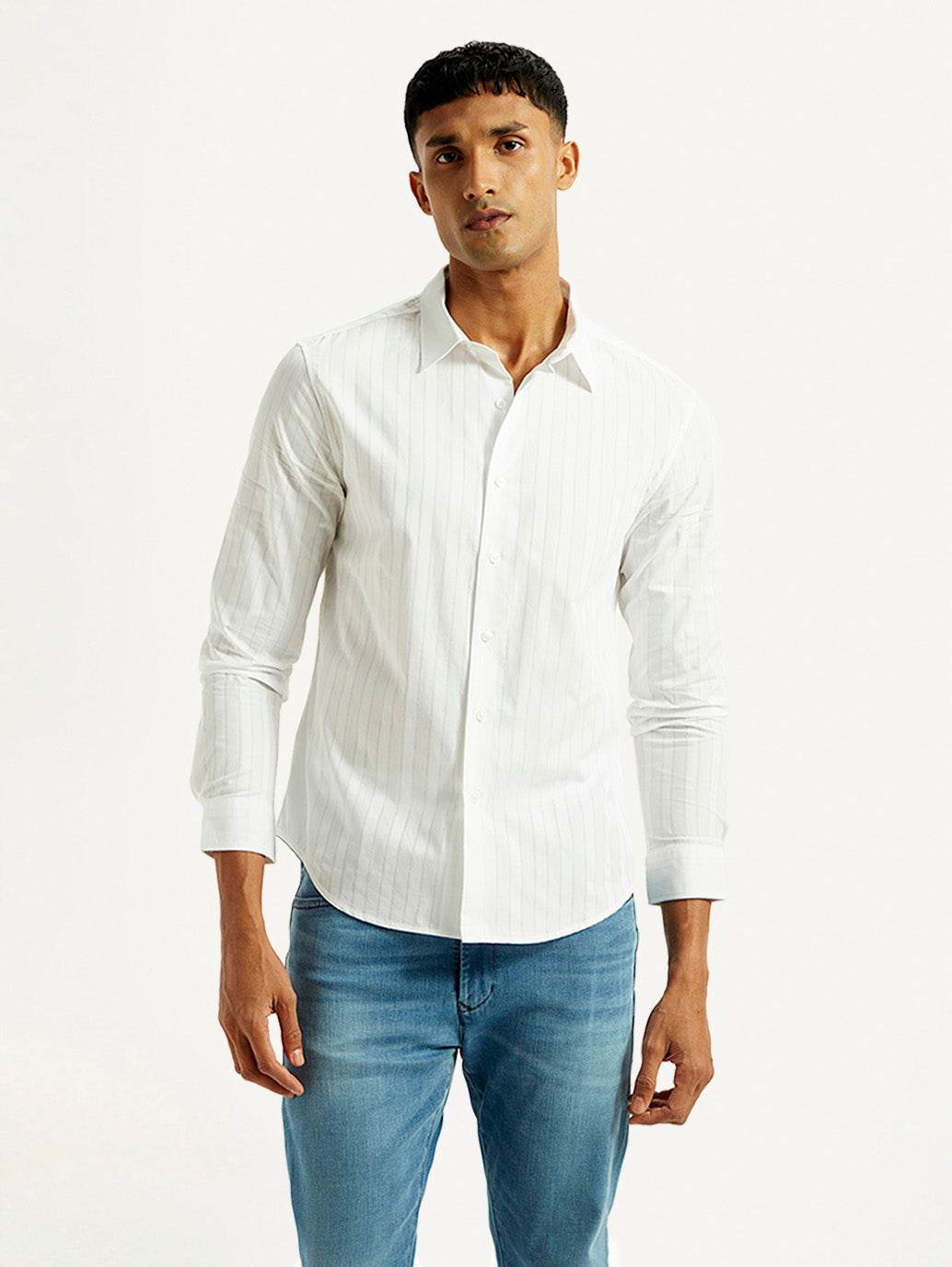Men's Redloop Striped White Slim Fit Shirt