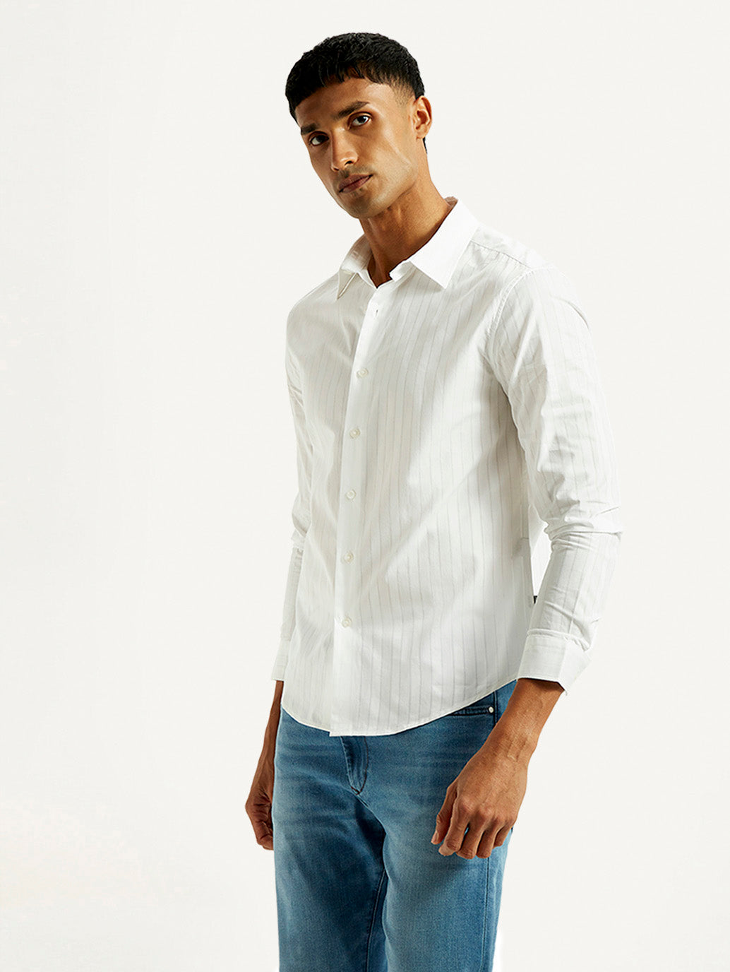 Men's Redloop Striped White Slim Fit Shirt