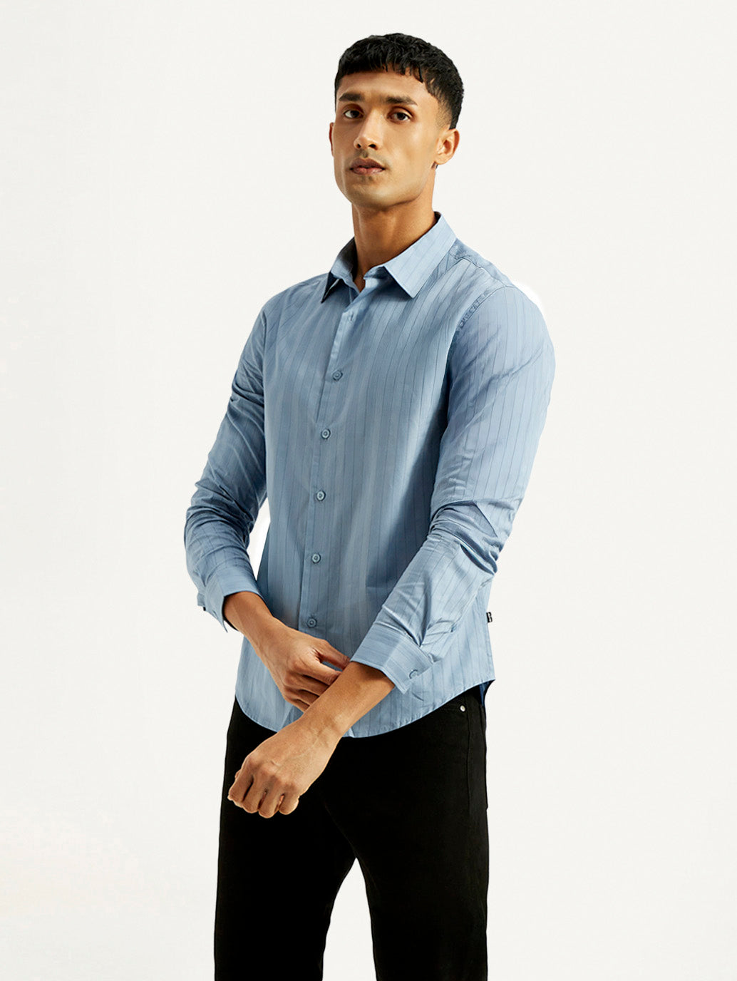 Men's Redloop Striped Light Blue Slim Fit Shirt