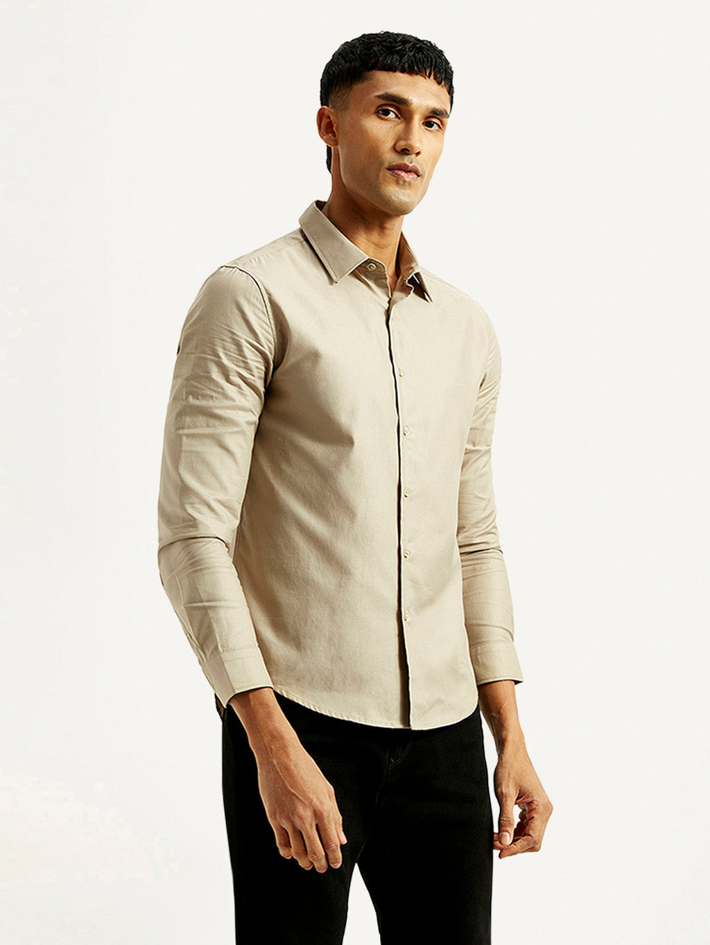 Men's Redloop Solid Beige Slim Fit Shirt