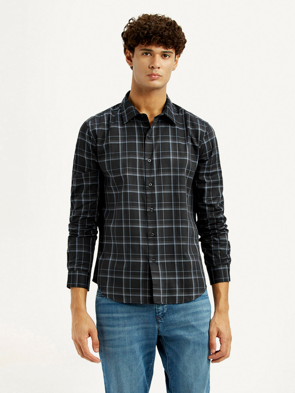 Men's Redloop Checkered Charcoal Grey Slim Fit Shirt