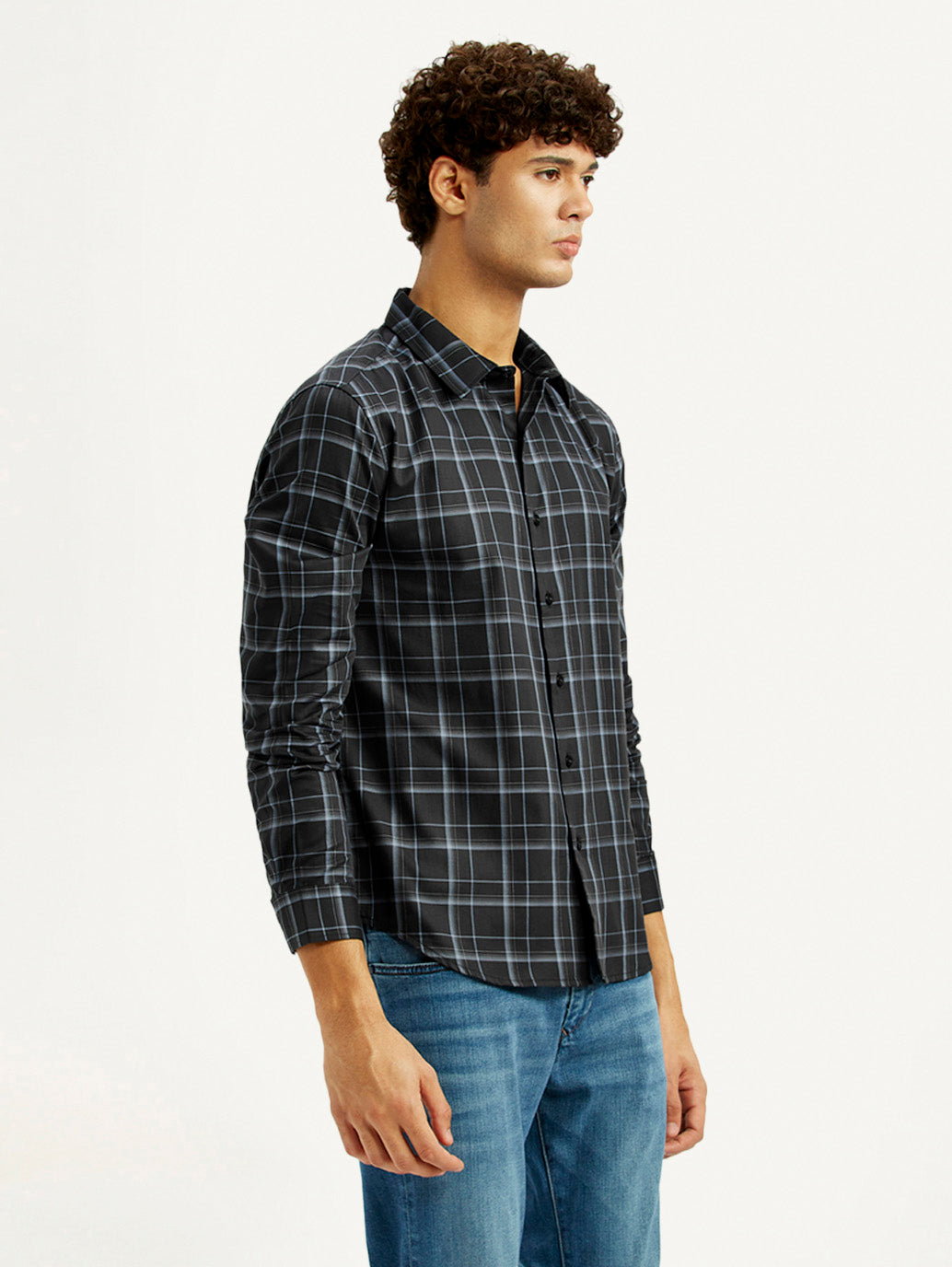 Men's Redloop Checkered Charcoal Grey Slim Fit Shirt