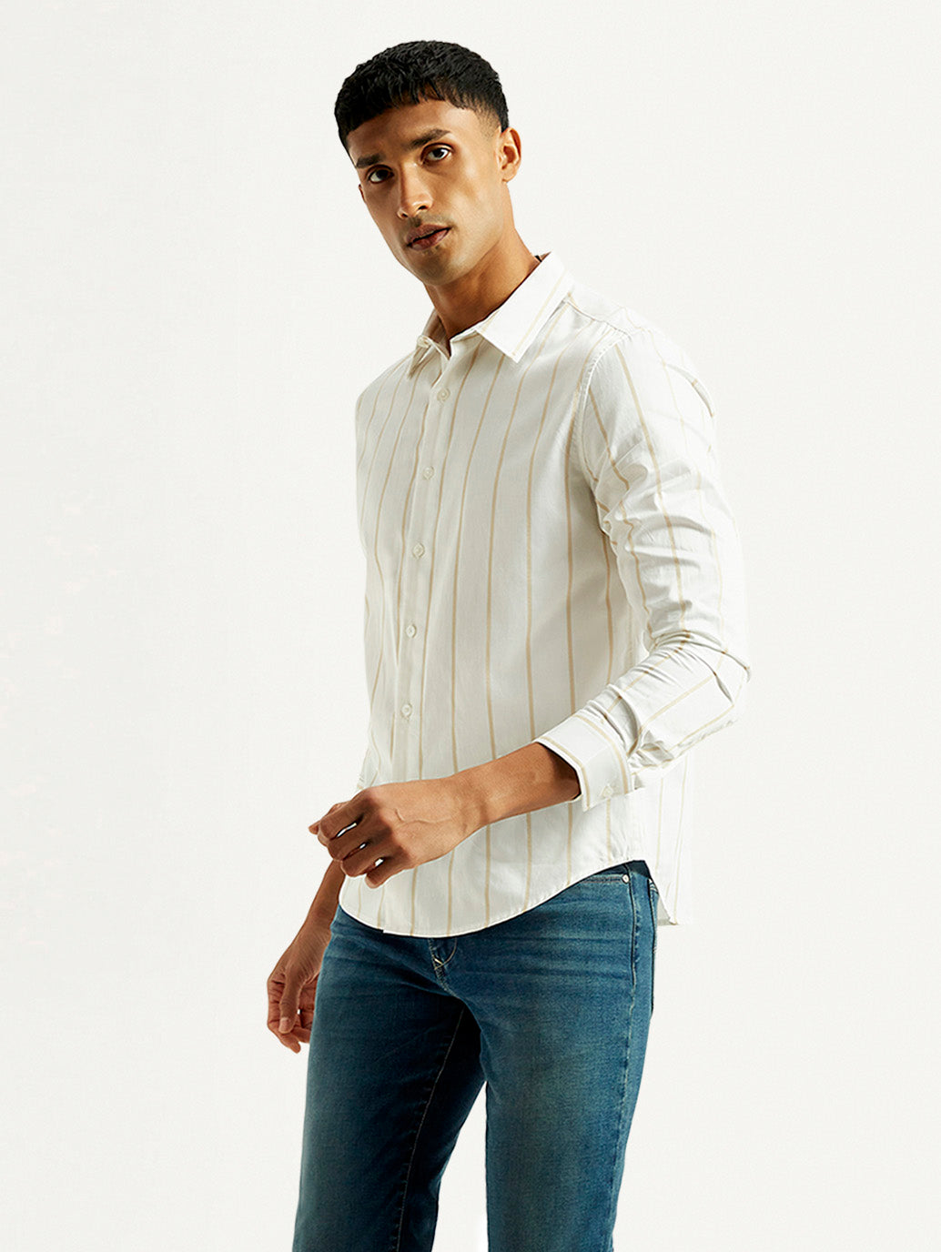 Men's Redloop Striped White Slim Fit Shirt