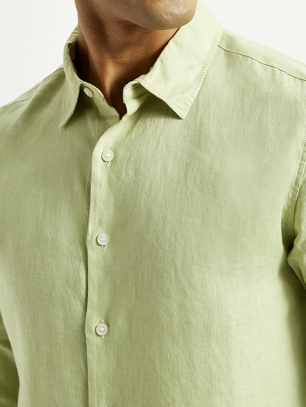 Men's Redloop Solid Light Green Slim Fit Linen Shirt