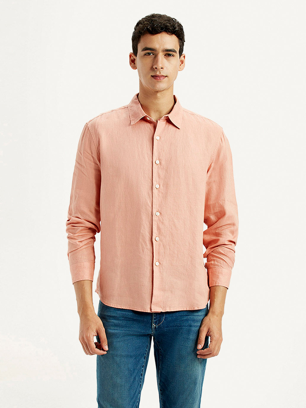 Men's Redloop Solid Peach Slim Fit Linen Shirt