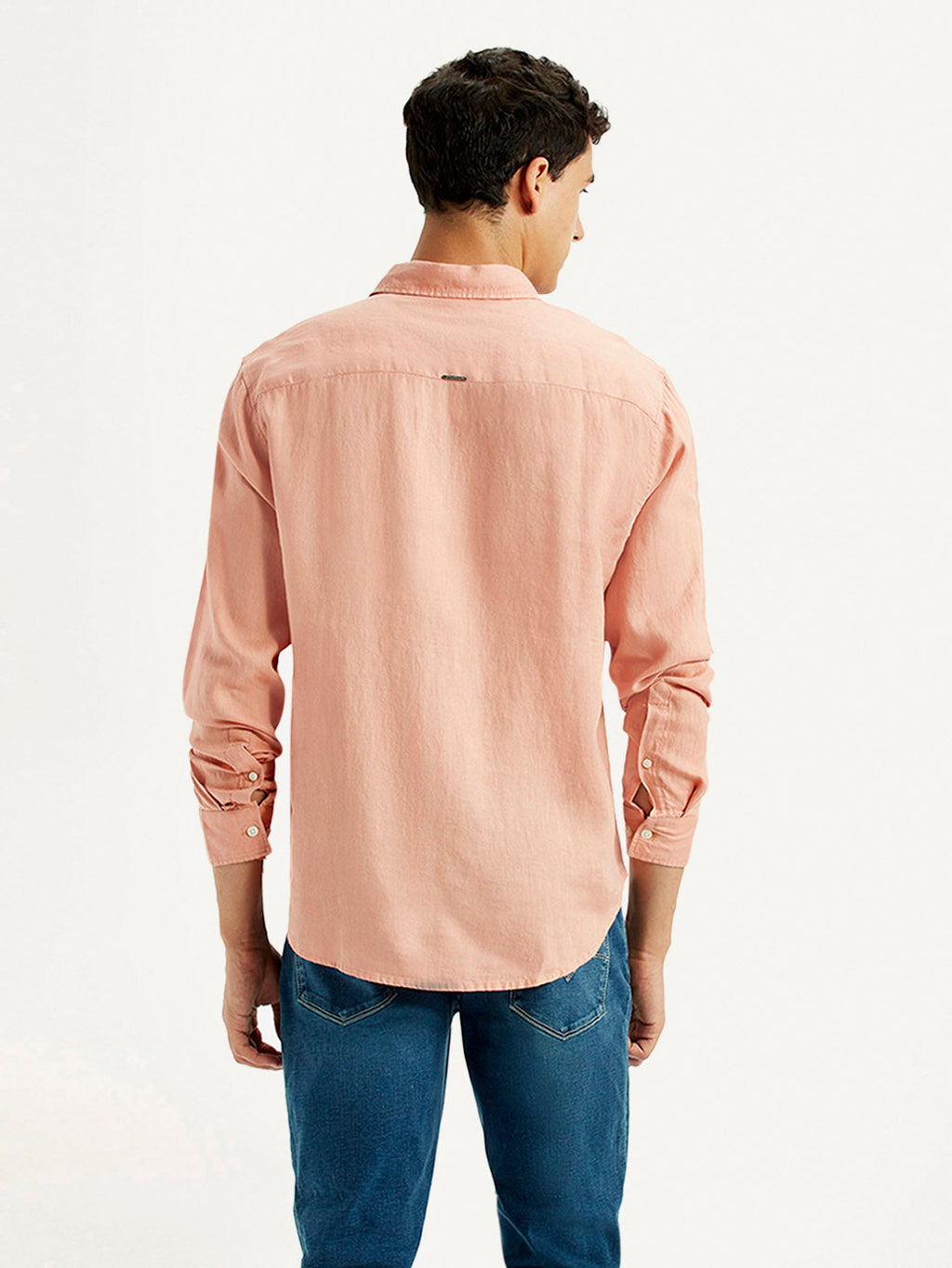 Men's Redloop Solid Peach Slim Fit Linen Shirt