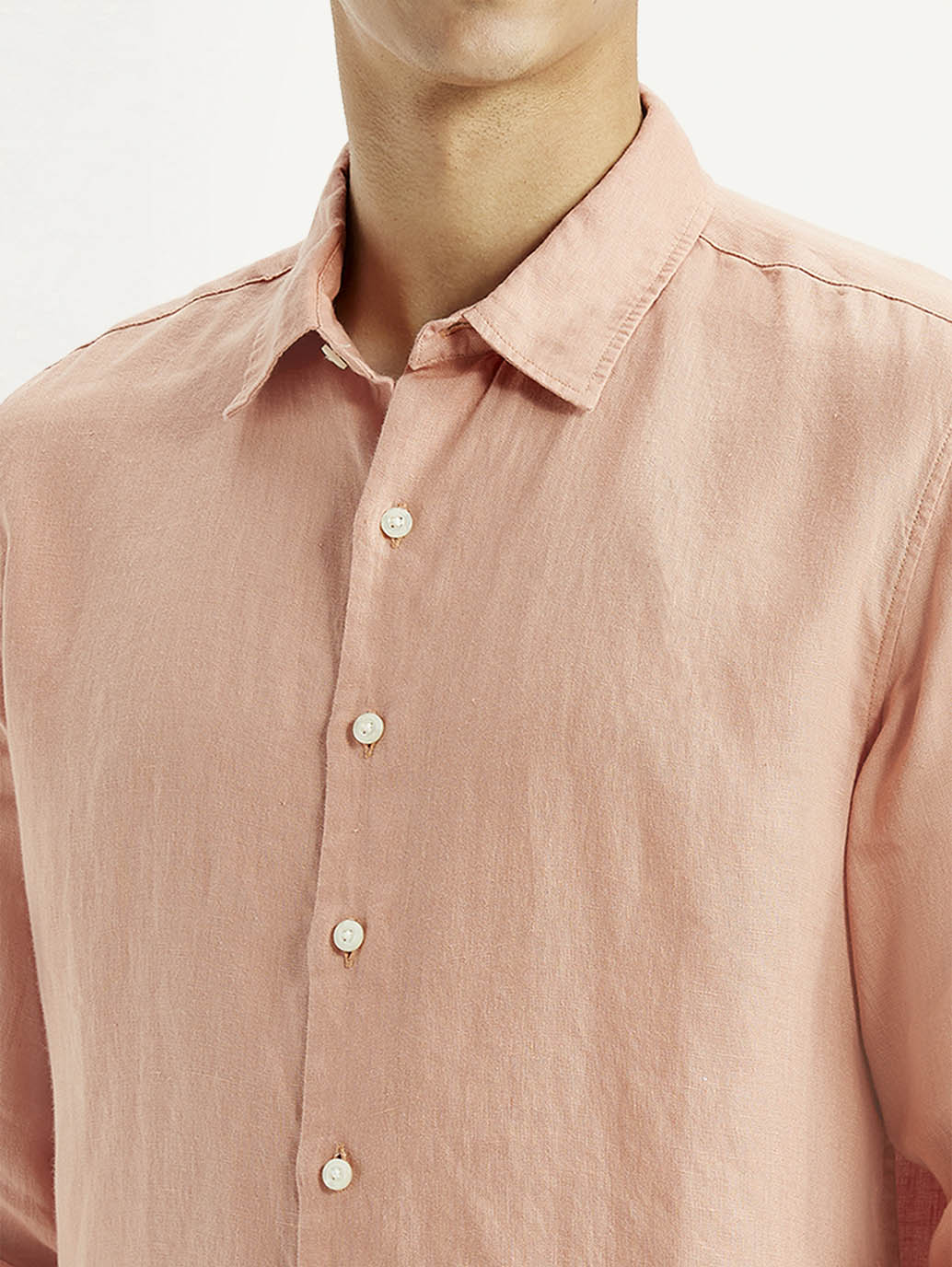 Men's Redloop Solid Peach Slim Fit Linen Shirt