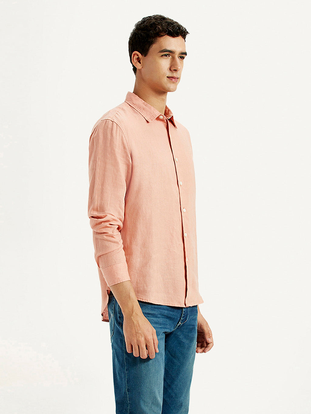 Men's Redloop Solid Peach Slim Fit Linen Shirt