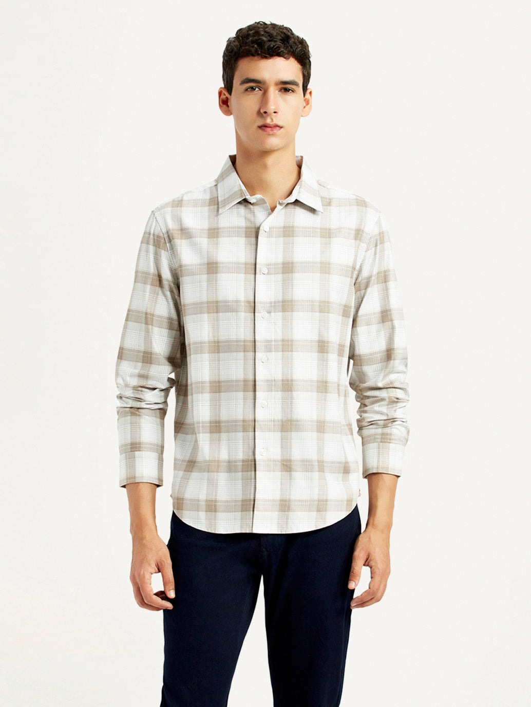Men's Redloop Checkered Beige Slim Fit Shirt