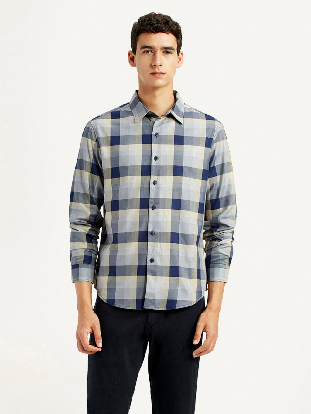 Men's Checkered Grey Slim Fit Shirt