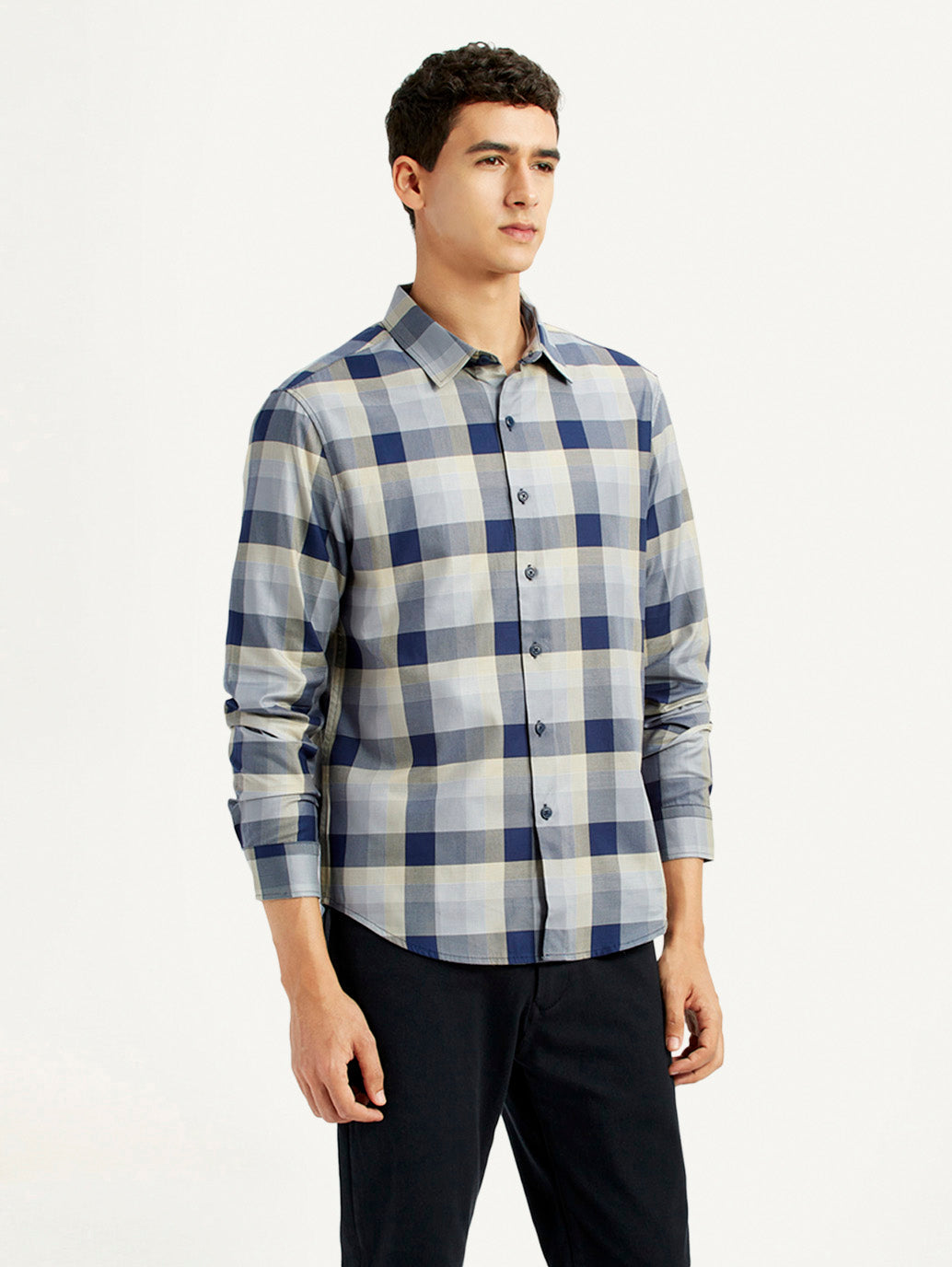 Men's Checkered Grey Slim Fit Shirt