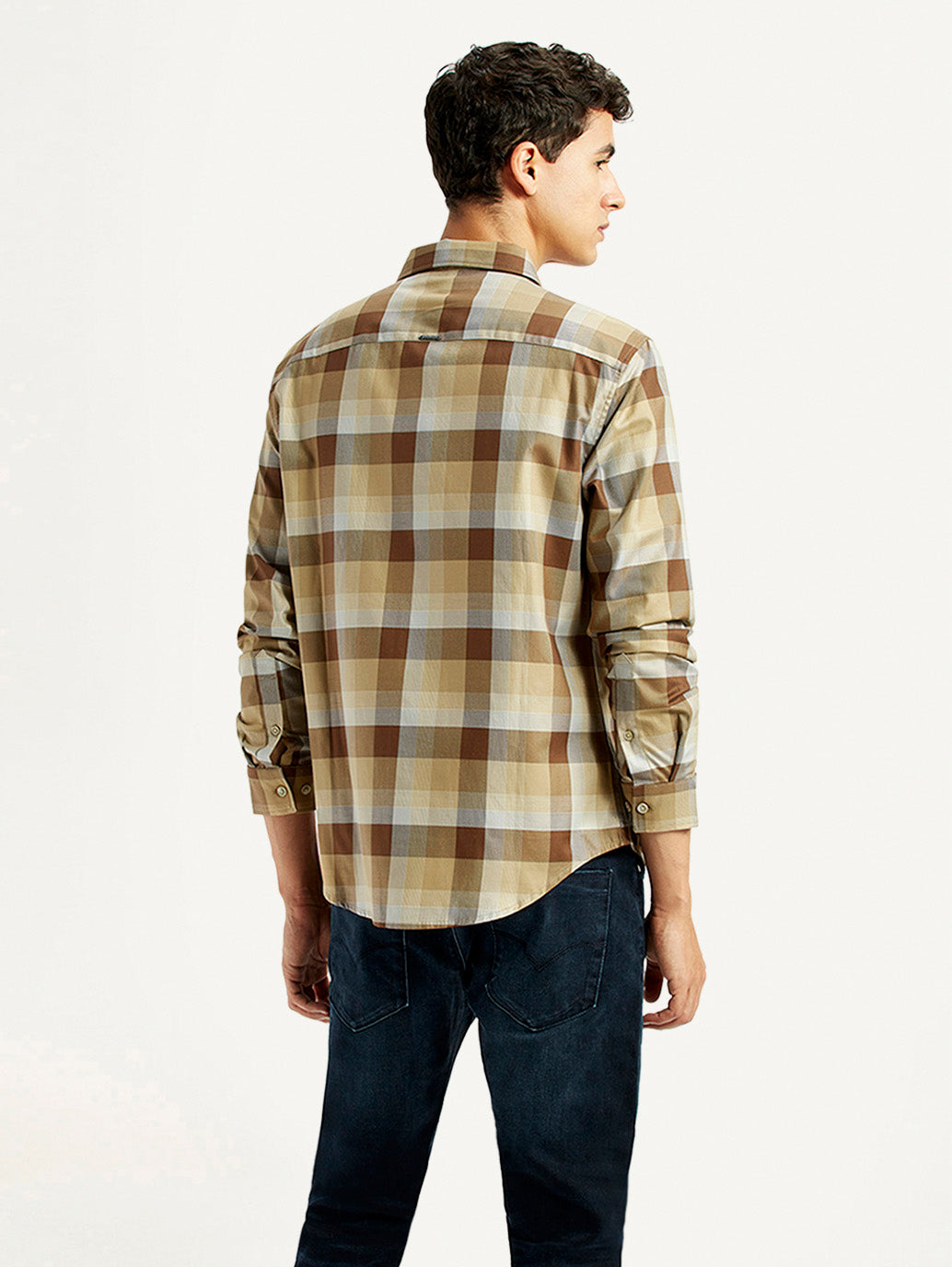 Men's Checkered Light Brown Slim Fit Shirt