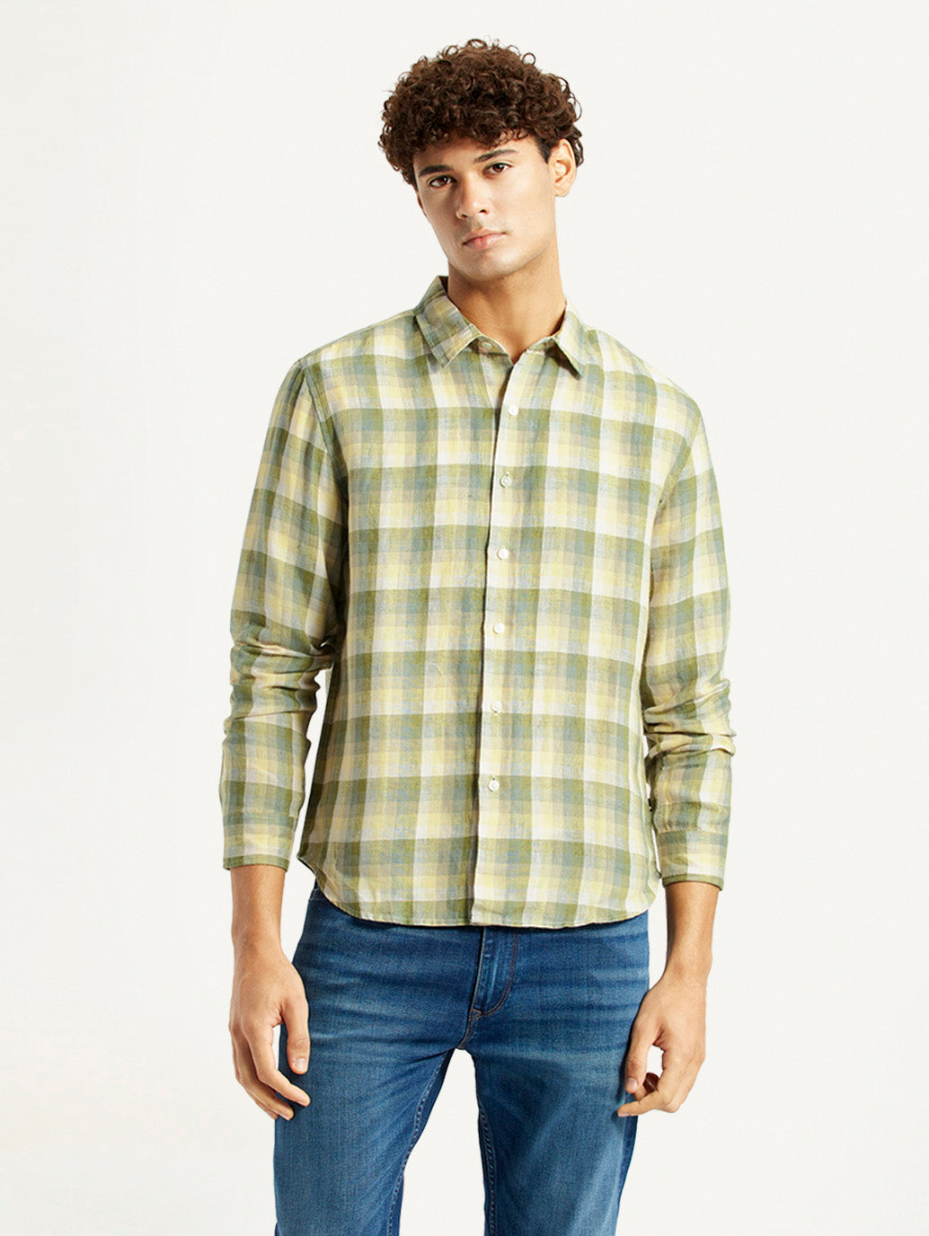Men's Checkered Yellow Slim Fit Shirt