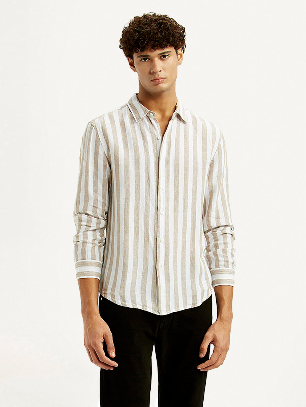 Men's Striped Beige Slim Fit Shirt