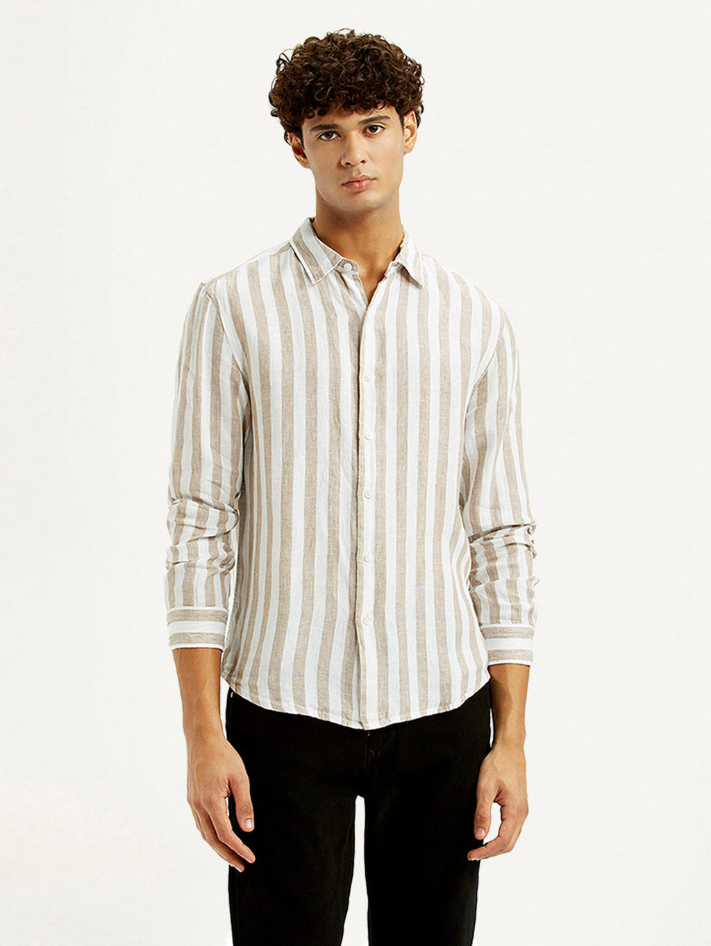 Men's Striped Beige Slim Fit Shirt