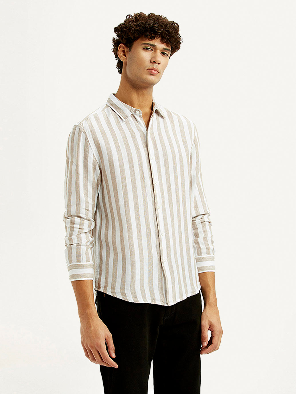 Men's Striped Beige Slim Fit Shirt