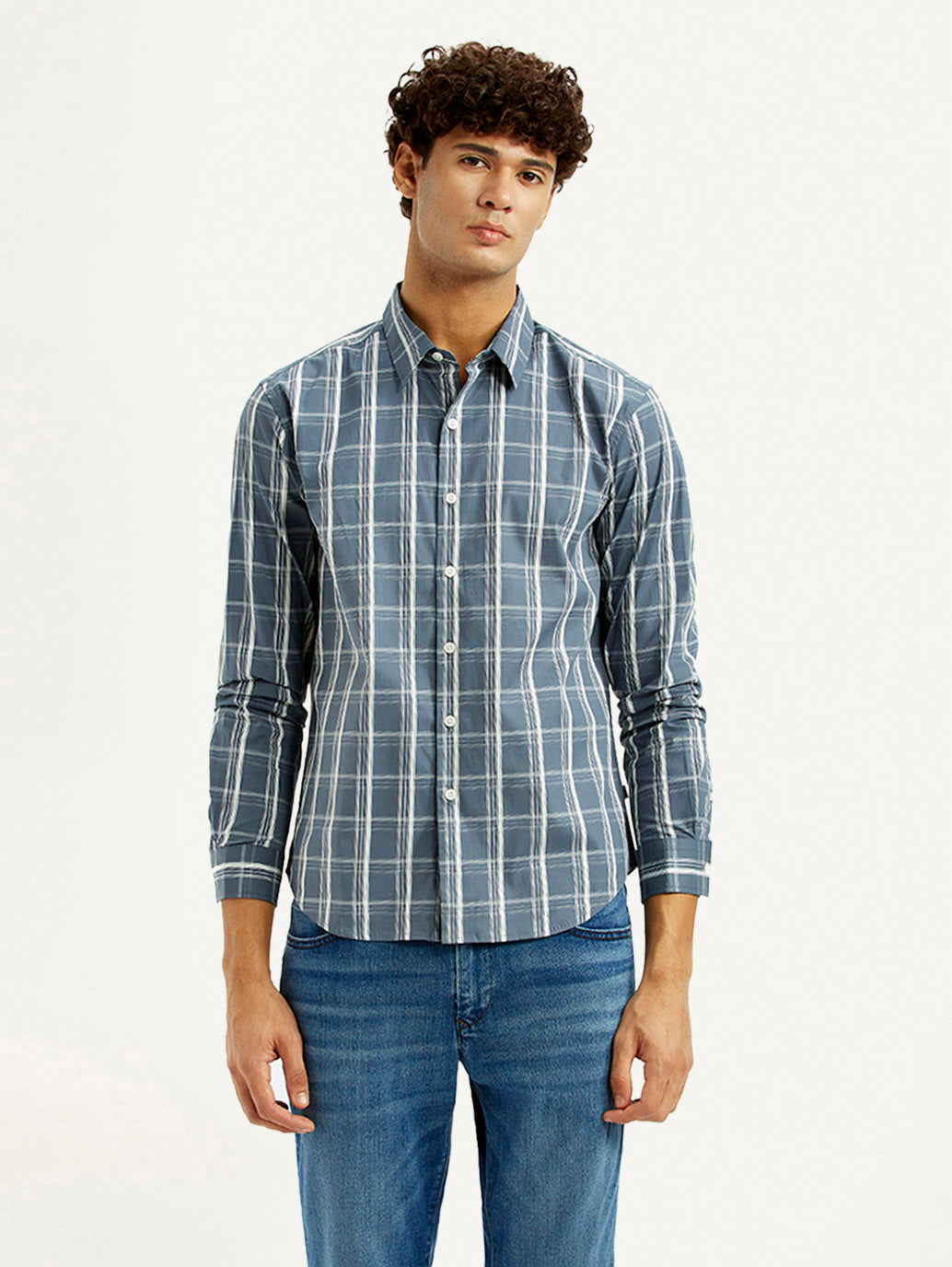 Men's Checkered Blue Slim Fit Shirt