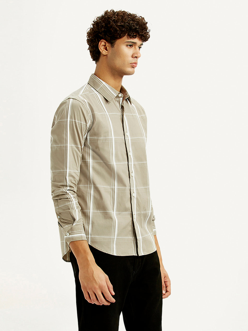 Men's Checkered Beige Slim Fit Shirt