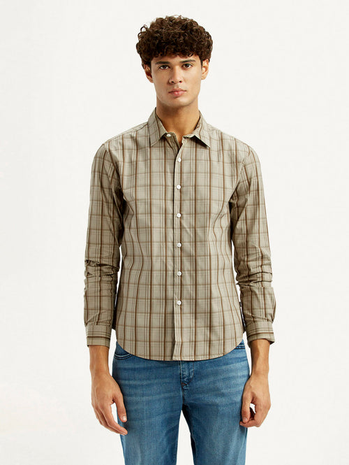 Men's Checkered Beige Slim Fit Shirt