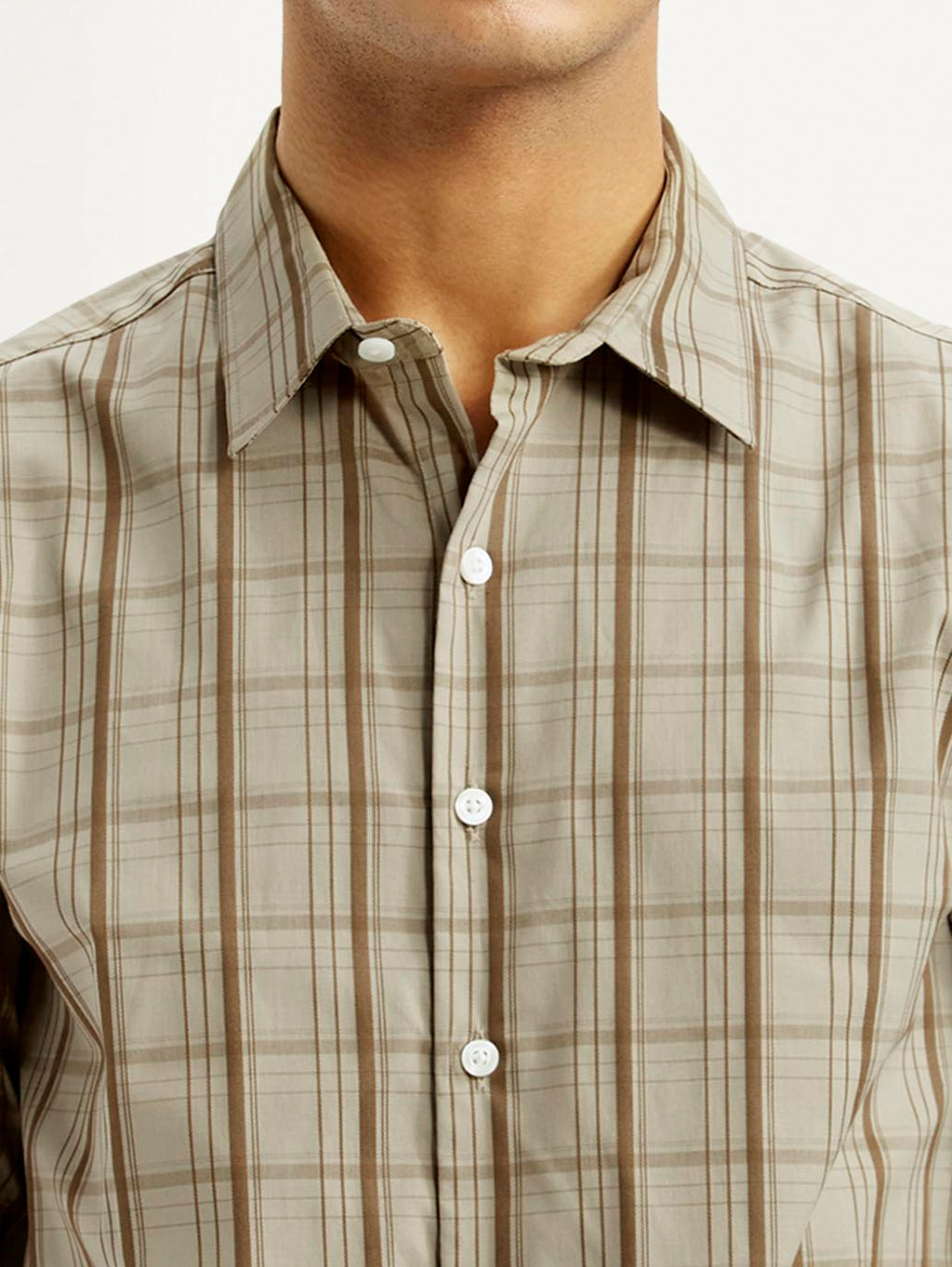 Men's Checkered Beige Slim Fit Shirt