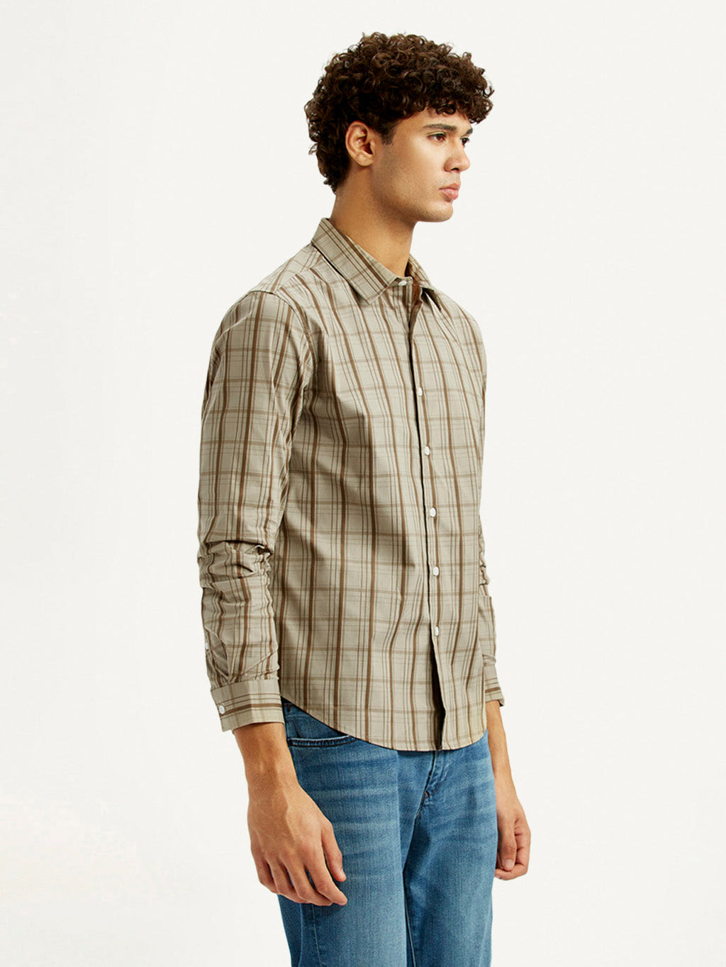Men's Checkered Beige Slim Fit Shirt