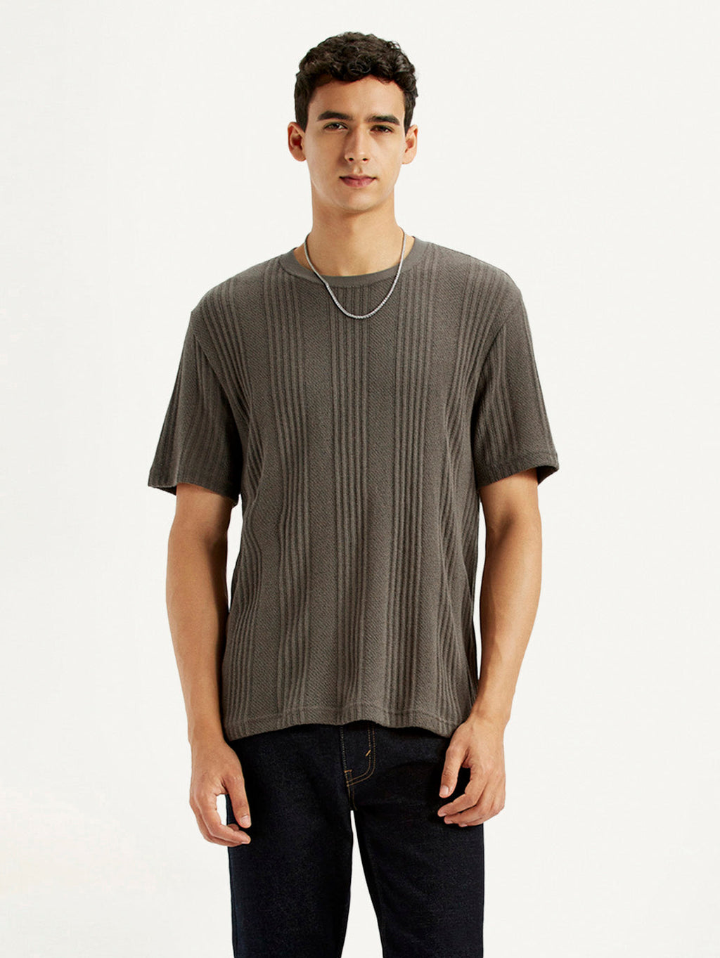 Men's Self Design Brown Crew Neck T-shirt