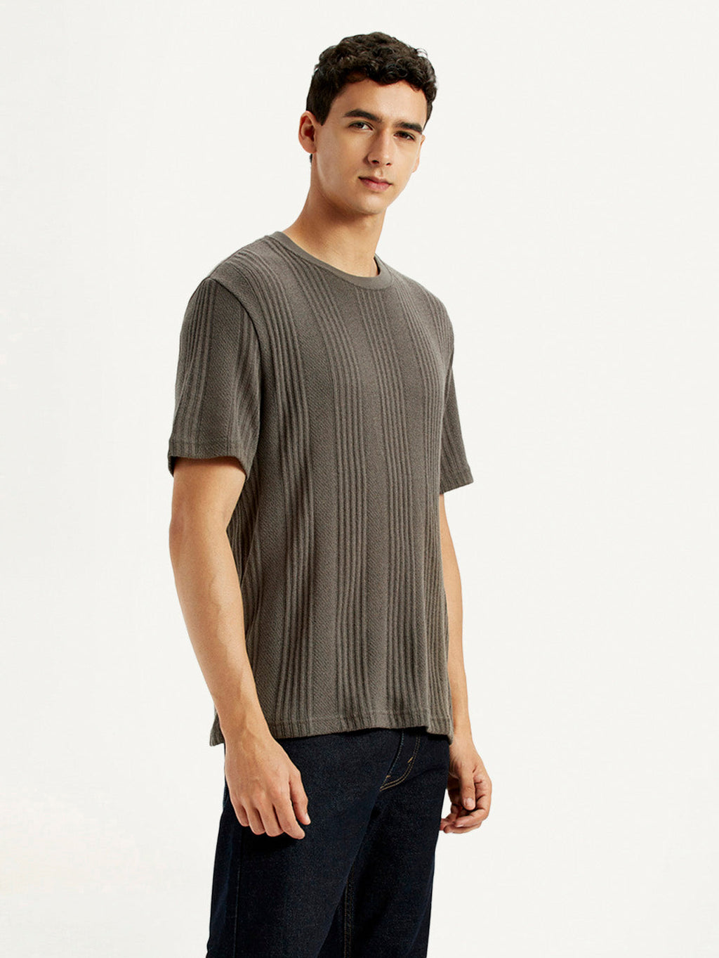 Men's Self Design Brown Crew Neck T-shirt