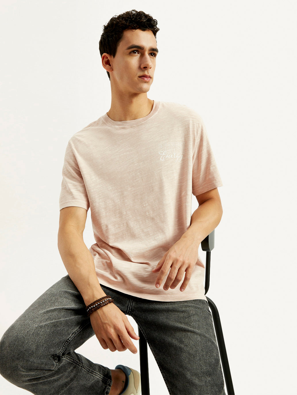 Men's Typography Overdyed Crew Neck T-shirt