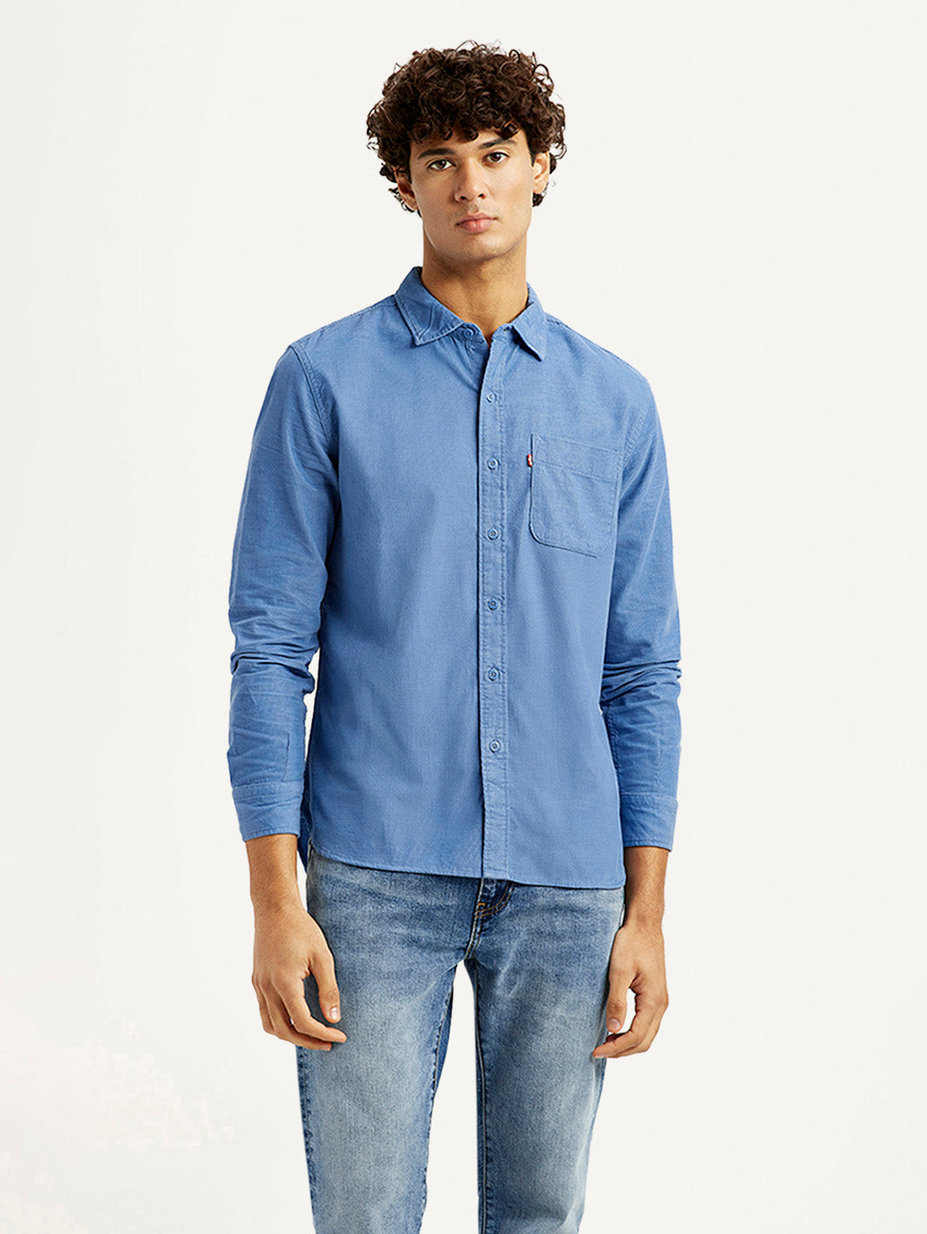Men's Corduroy Solid Blue Slim Fit Shirt