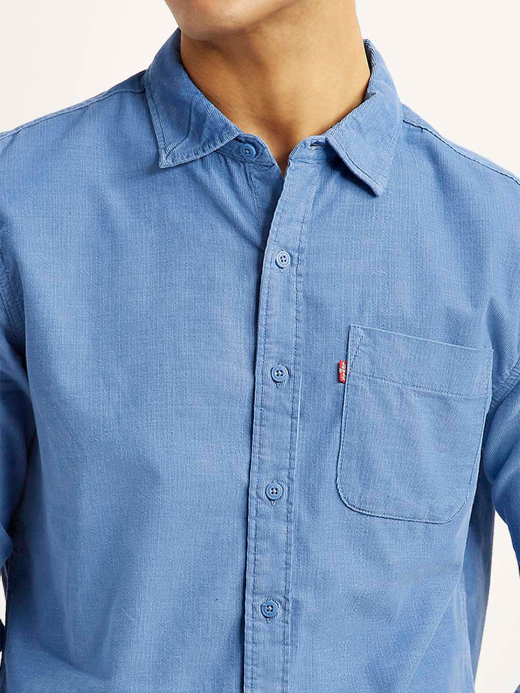 Men's Corduroy Solid Blue Slim Fit Shirt