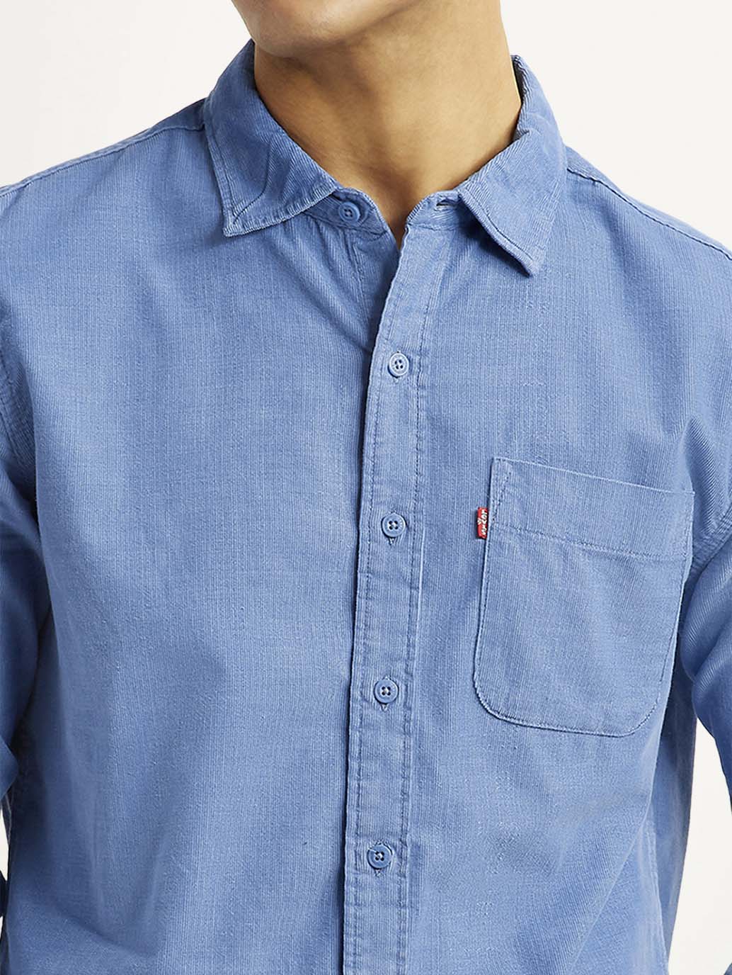 Men's Corduroy Solid Blue Slim Fit Shirt