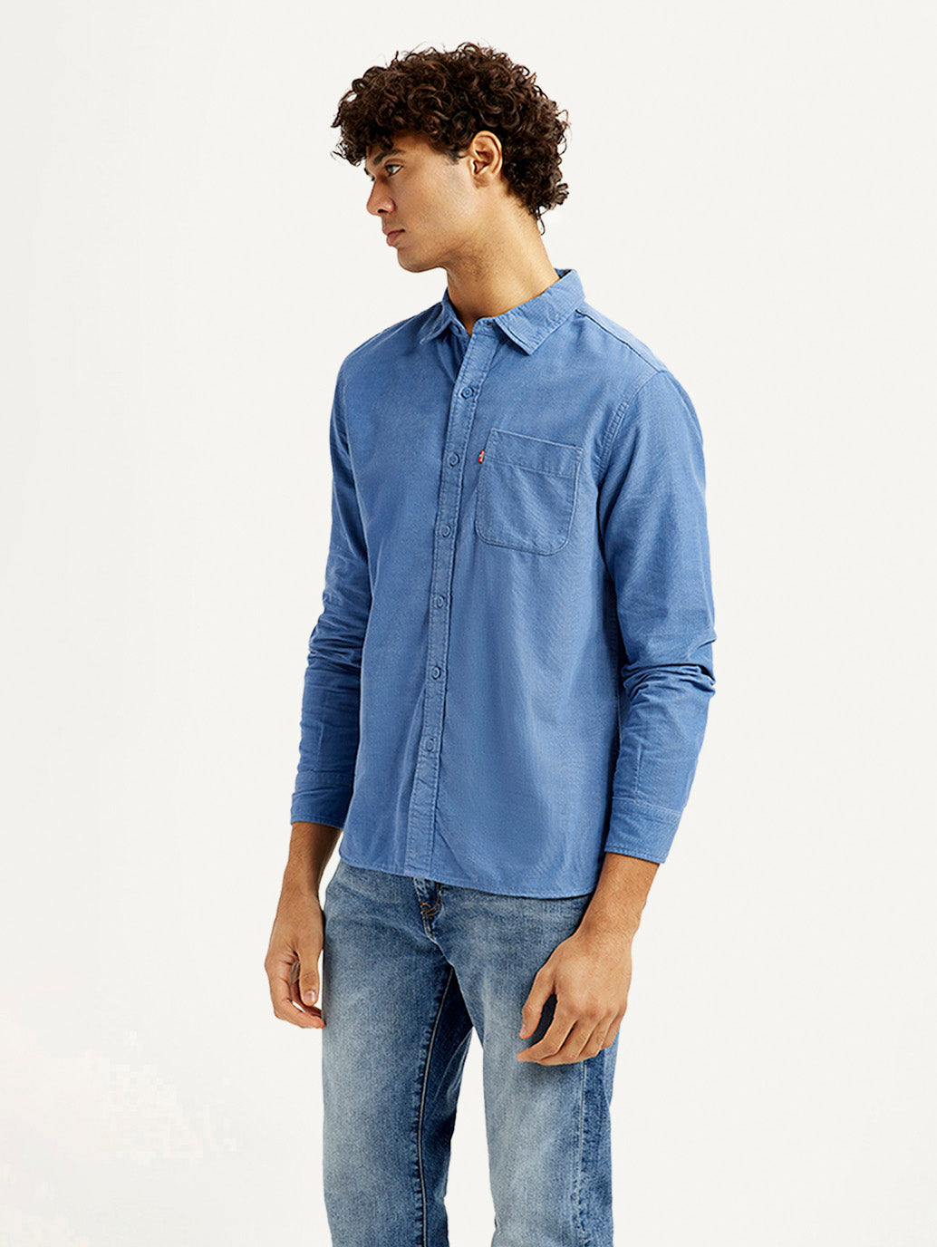 Men's Corduroy Solid Blue Slim Fit Shirt