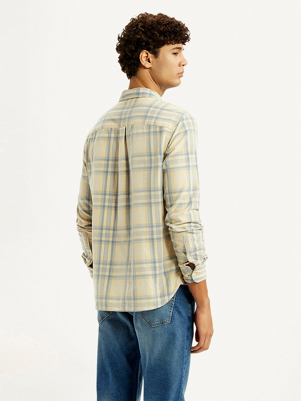 Men's Checkered Light Yellow Slim Fit Corduroy Shirt