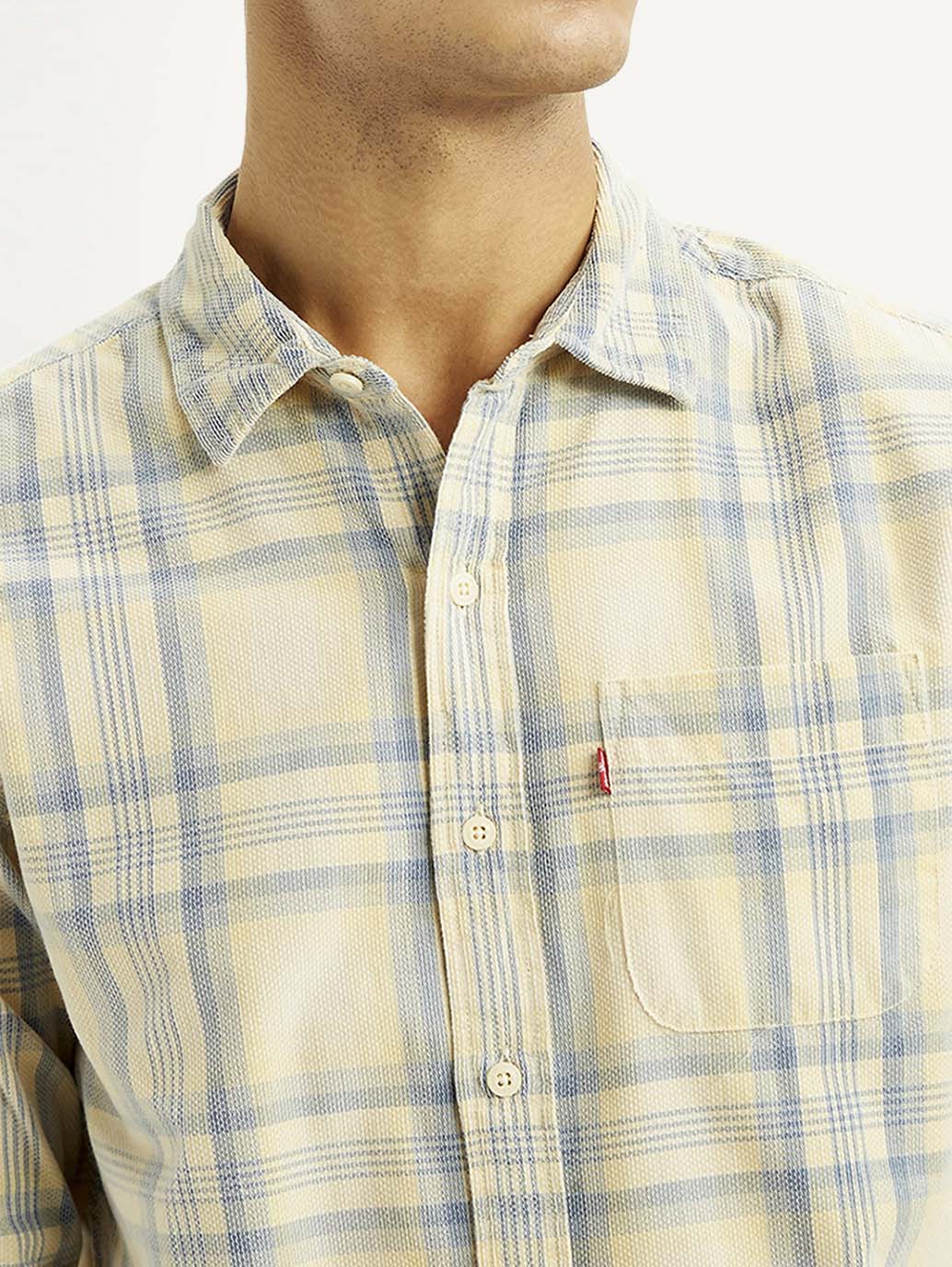 Men's Checkered Light Yellow Slim Fit Corduroy Shirt