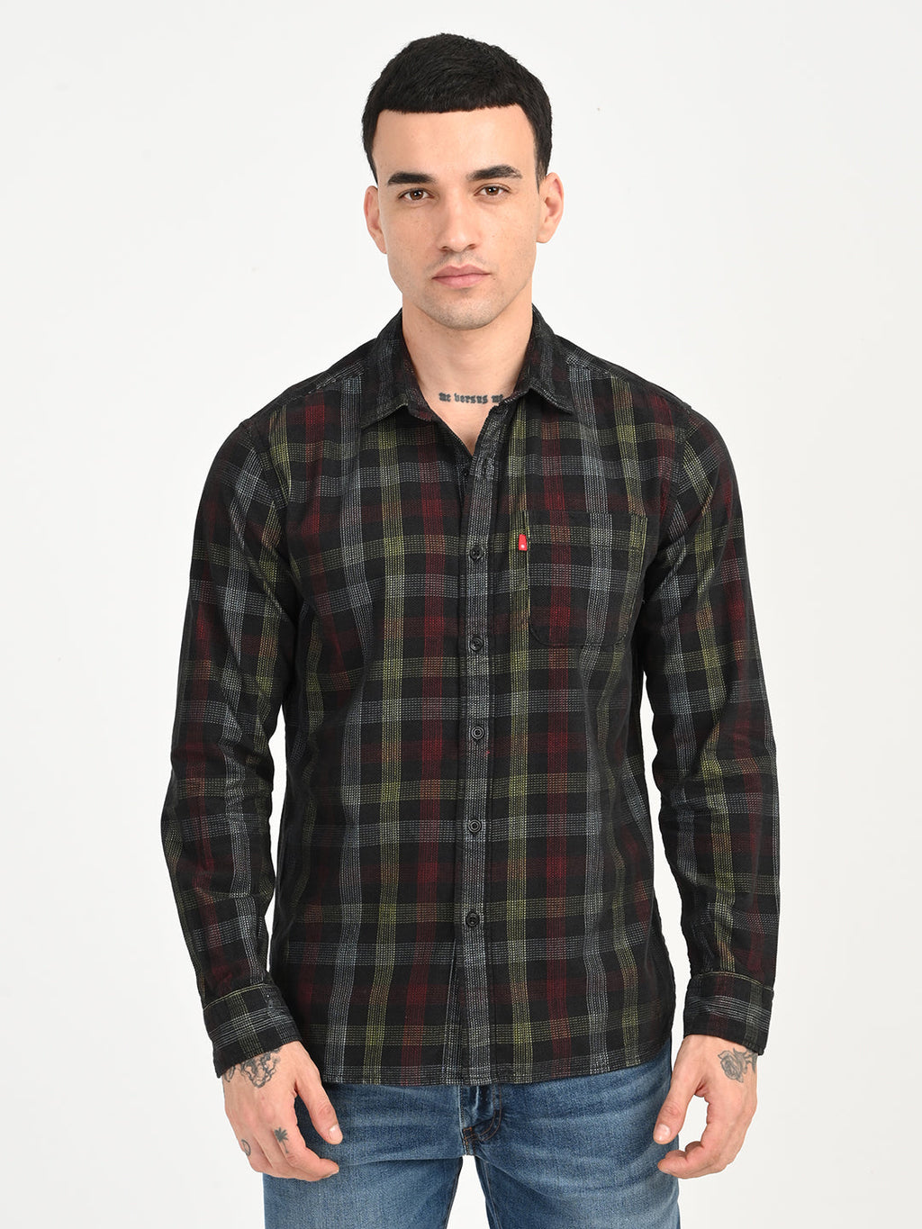 Men's Checkered Multi Color Slim Fit Corduroy Shirt