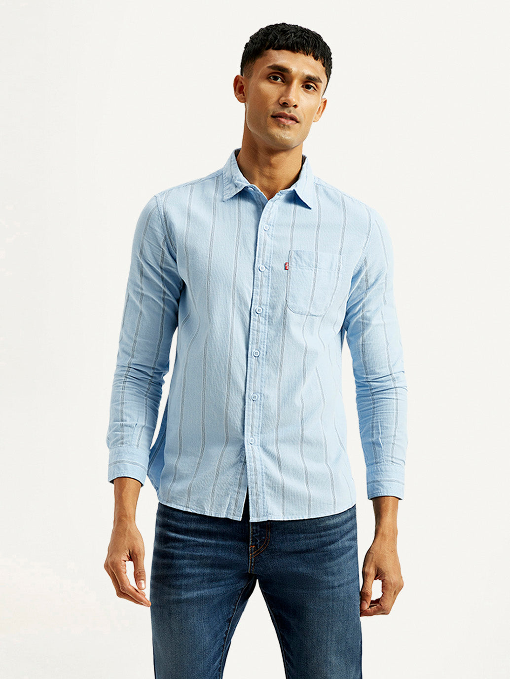 Men's Striped Light Blue Slim Fit Shirt