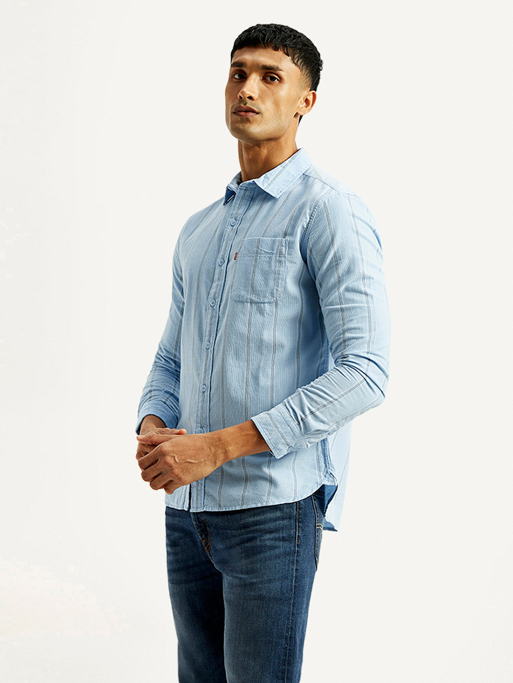 Men's Striped Light Blue Slim Fit Shirt