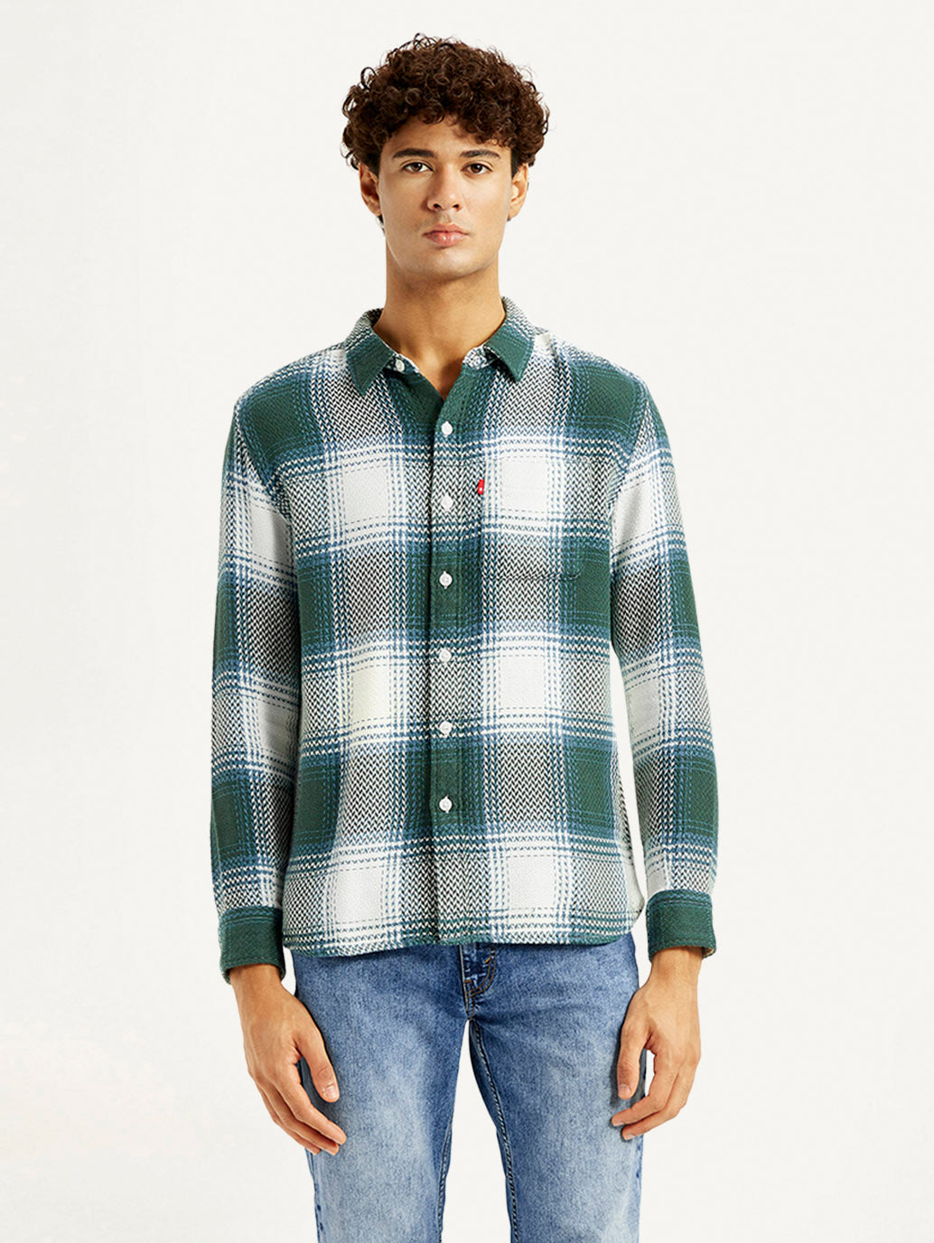Men's Textured Green Slim Fit Shirt