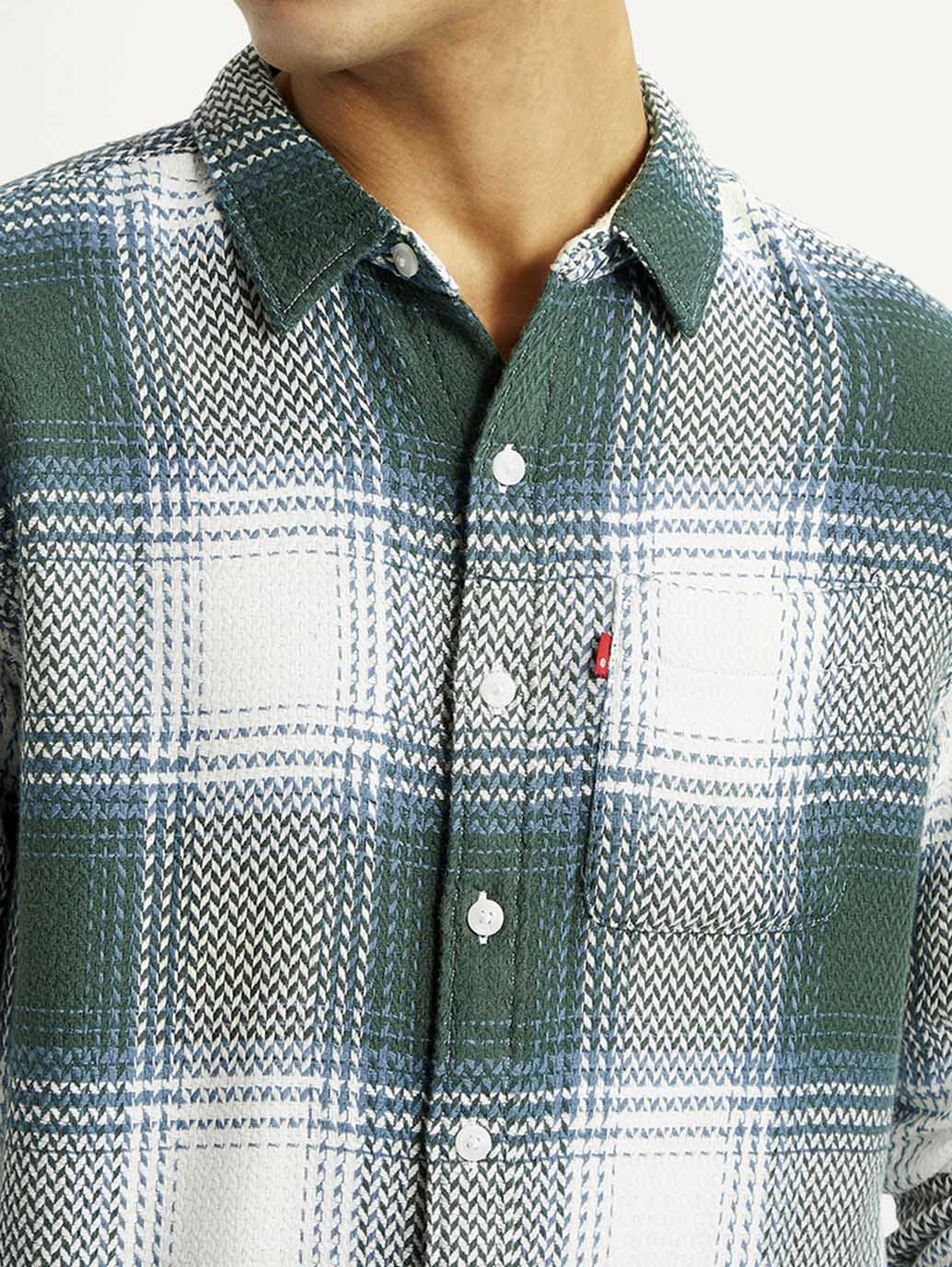 Men's Textured Green Slim Fit Shirt