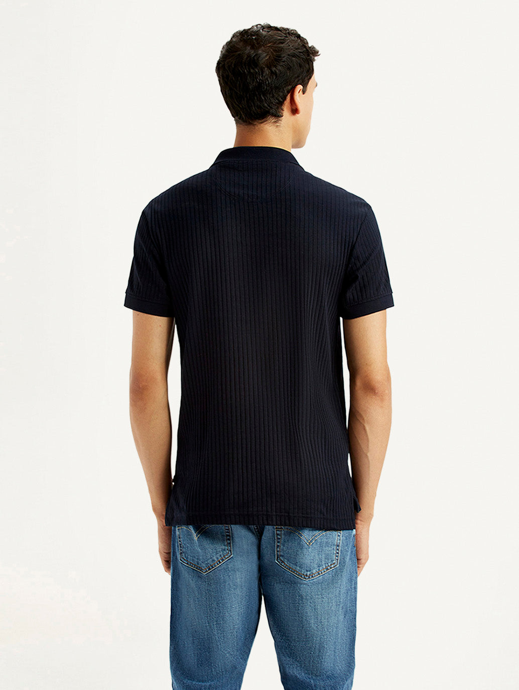 Men's Textured Black Slim Fit Polo T-shirt