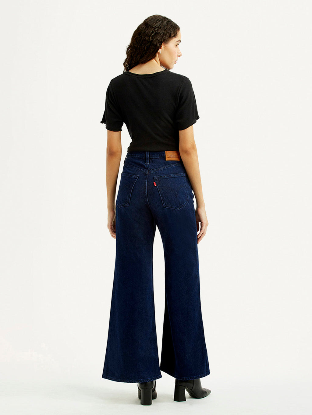 Women's Navy Ribcage Wide Leg Fit Bell Bottom High Rise Jeans