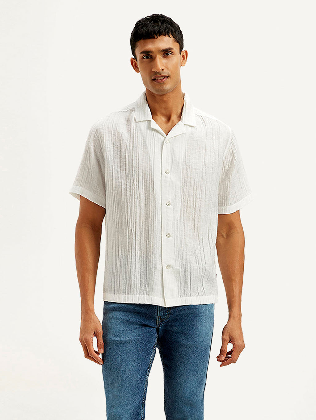 Men's Textured Resort Collar Relaxed Fit Shirt