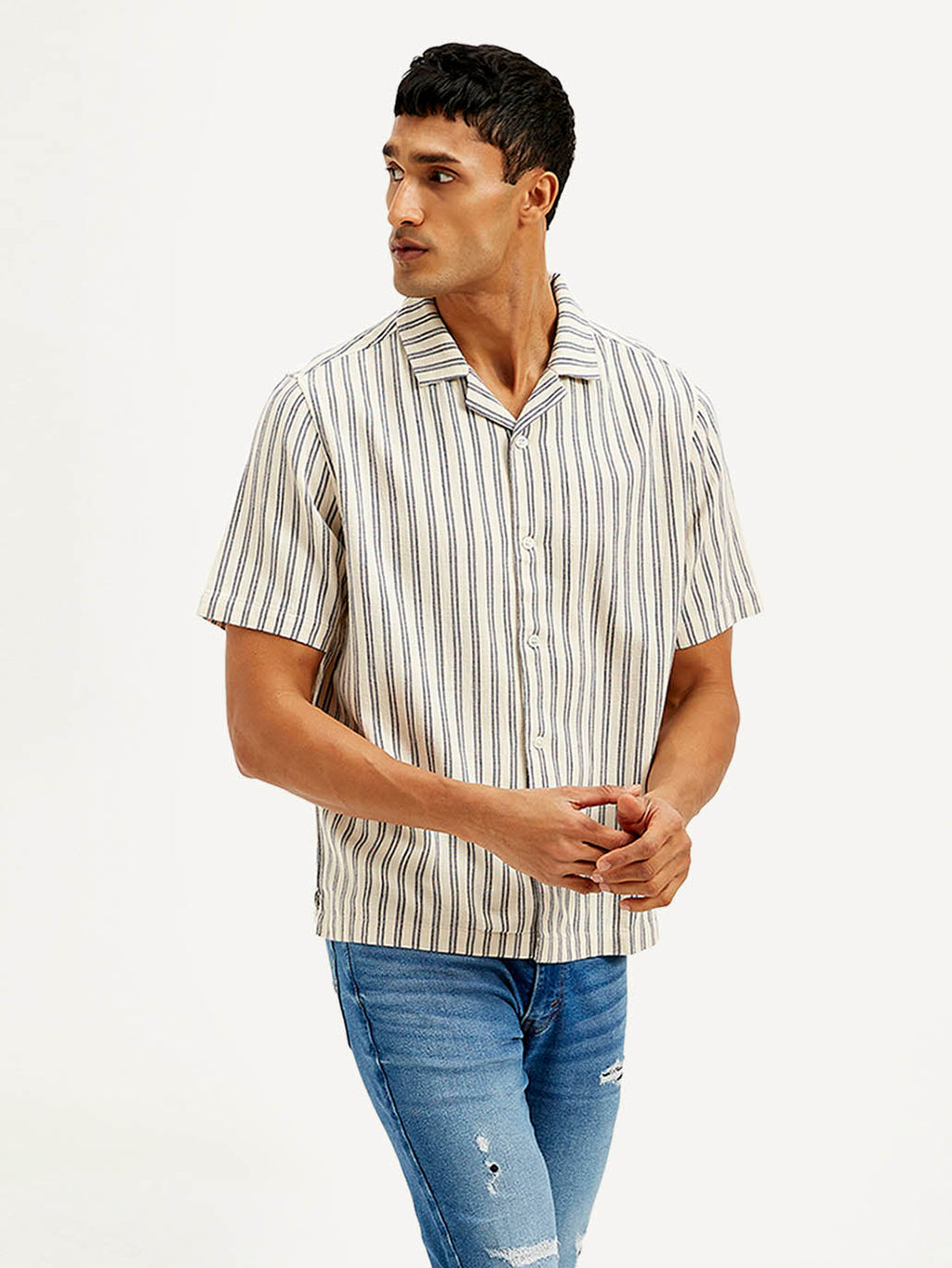 Men's Resort Collar Striped Relaxed Fit Shirt