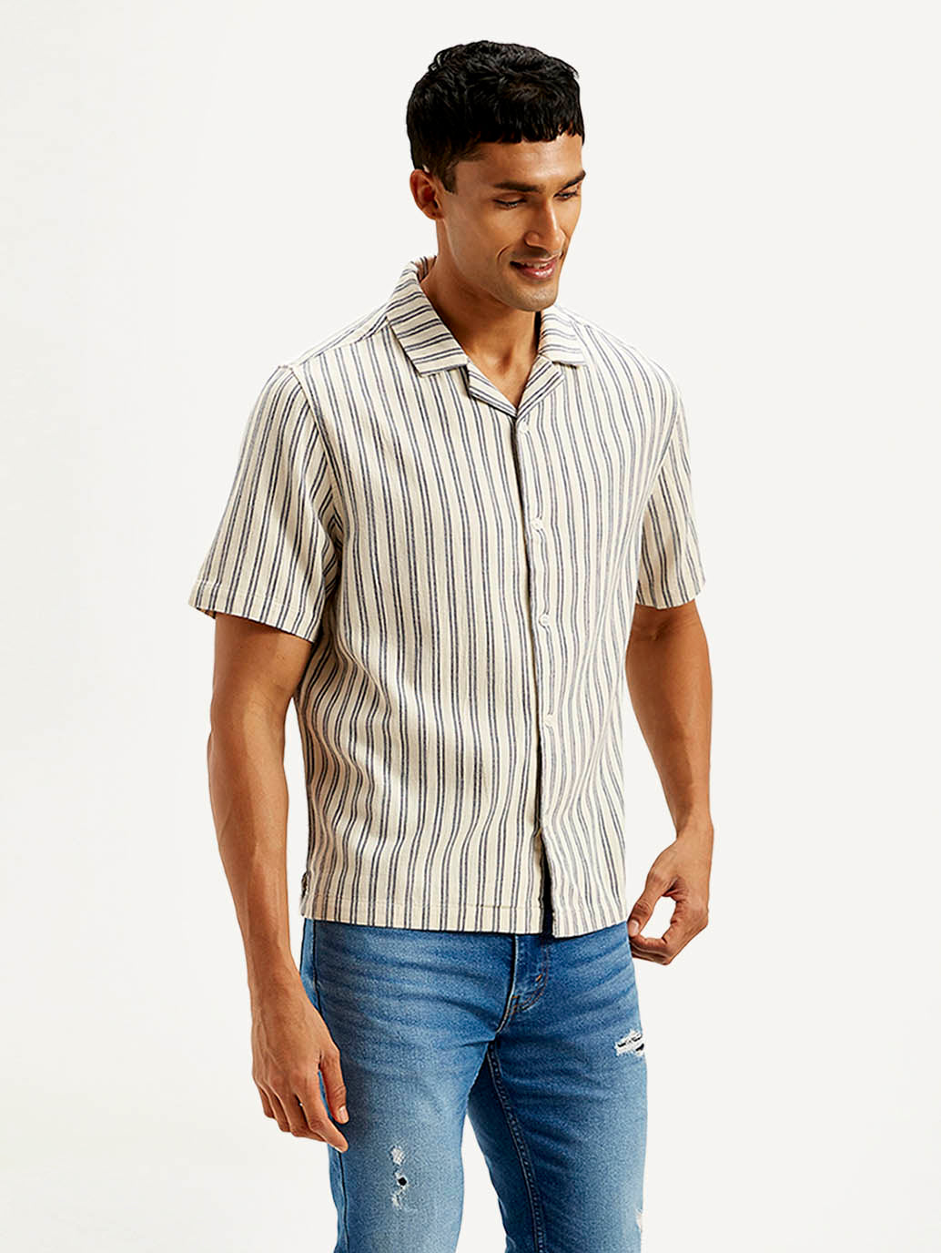 Men's Resort Collar Striped Relaxed Fit Shirt
